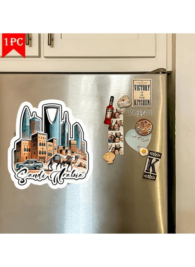 Saudi National Day Acrylic Magnet – Single Piece with Iconic Skyline Design for Fridge, Car, Laptop & Home Décor - Image 2