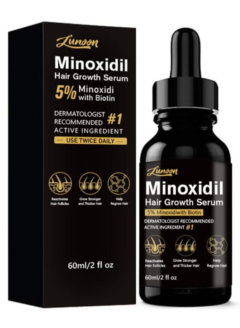 LUNOON 5% Minioxidil Hair Growth Serum for with Biotin Regrowth Hair Treatment For Thickens Hair Promotes Hair Density Help to Stop Thinning loss Hair stimulates Hair Growth, Regain Hair Serum-60ml - Image 1