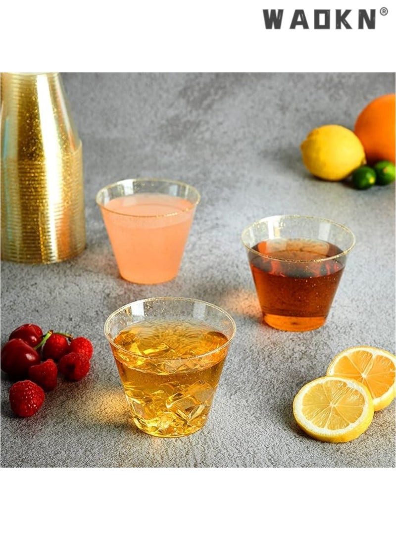 دبليو أيه أو كي أن 50 قطعة ذهبية لامعة كأس من البلاستيك 9 أوقية كأس من البلاستيك الشفاف طبل ، عالية الجودة المتاح فضة لامعة كأس من البلاستيك الصلب كأس حفل زفاف أنيقة كأس الطرف - Image 4