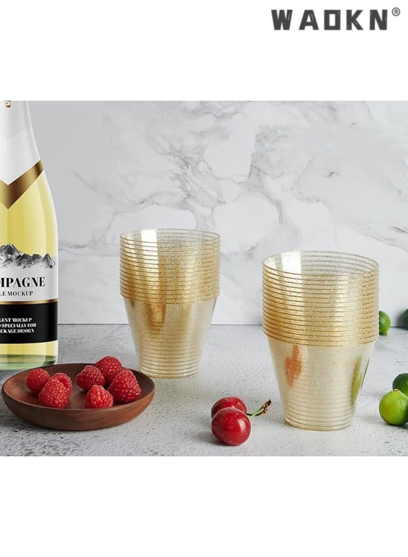 دبليو أيه أو كي أن 50 قطعة ذهبية لامعة كأس من البلاستيك 9 أوقية كأس من البلاستيك الشفاف طبل ، عالية الجودة المتاح فضة لامعة كأس من البلاستيك الصلب كأس حفل زفاف أنيقة كأس الطرف - Image 2