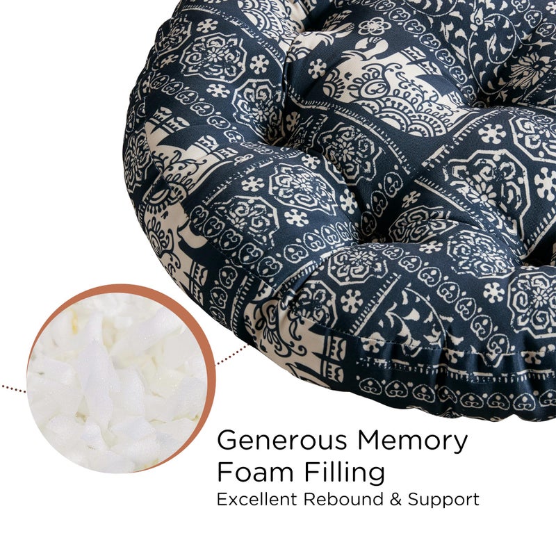 Codi Meditation Floor Pillow  Boho Pillows Seating for Adults & Kids  Large Round Cushion for Yoga Living Room Tatami Sitting  Memory Foam Added  22x22 Inch  Indigo Elephant - Image 2