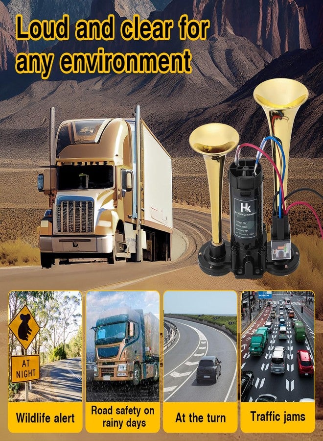 HK 150db Super Loud Dual Trumpet Air Horn Kit with Compressor for Vehicles, Trucks, Trains, Boats - Image 5