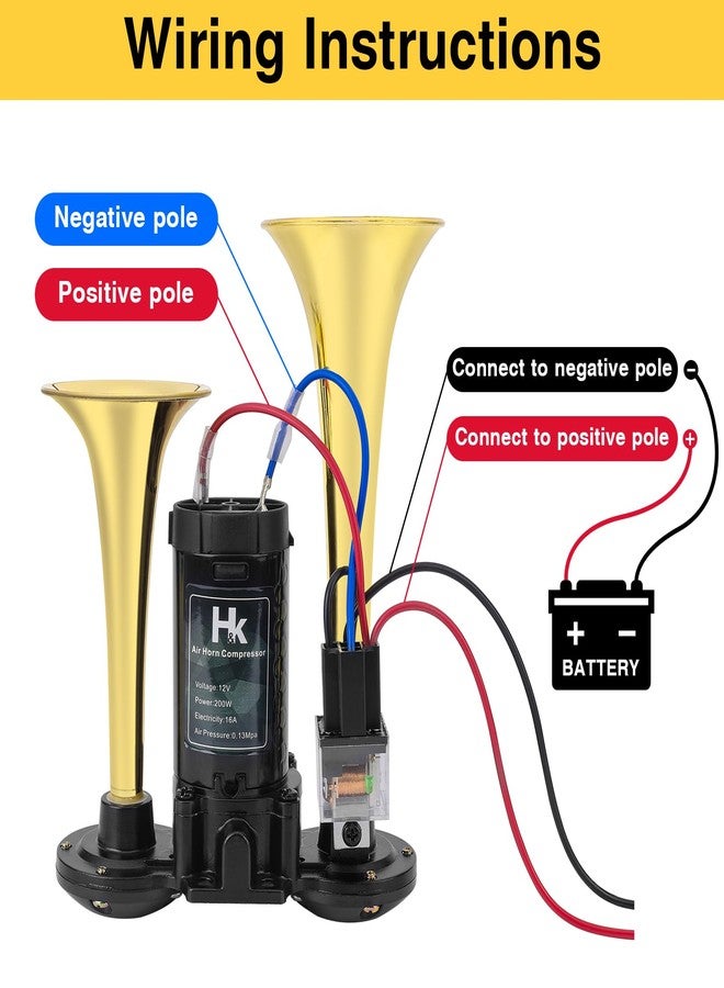 HK 150db Super Loud Dual Trumpet Air Horn Kit with Compressor for Vehicles, Trucks, Trains, Boats - Image 4