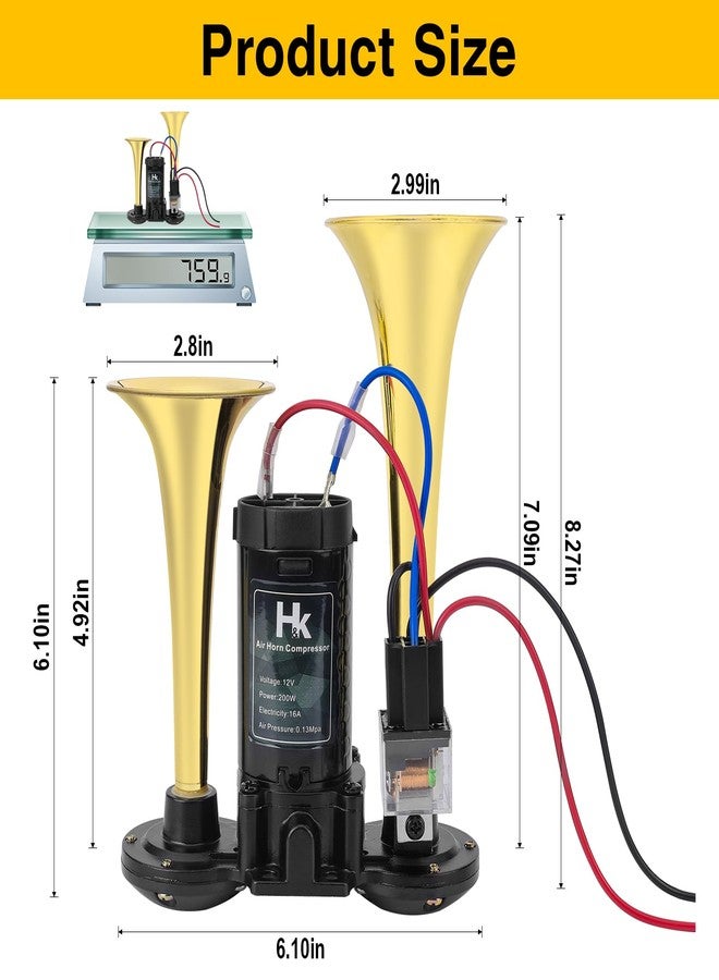 HK 150db Super Loud Dual Trumpet Air Horn Kit with Compressor for Vehicles, Trucks, Trains, Boats - Image 2