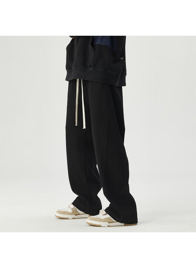 Foss Phil Men's Spring Summer Versatile High Street Wide Leg Straight Loose Casual Pants 8830 Black M - Image 5