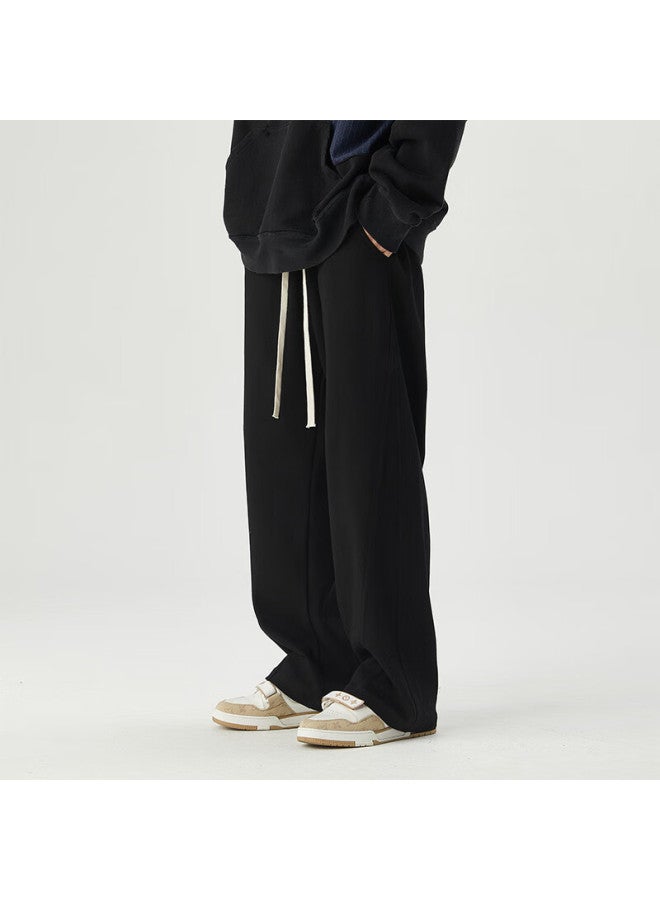Foss Phil Men's Spring Summer Versatile High Street Wide Leg Straight Loose Casual Pants 8830 Black M - Image 1