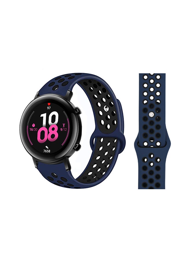 بيرفيي سوار بديل مصنوع من السيليكون المنقط خاص بساعة هواوي GT 2  مقاس 42 ملم أسود وأزرق حالك