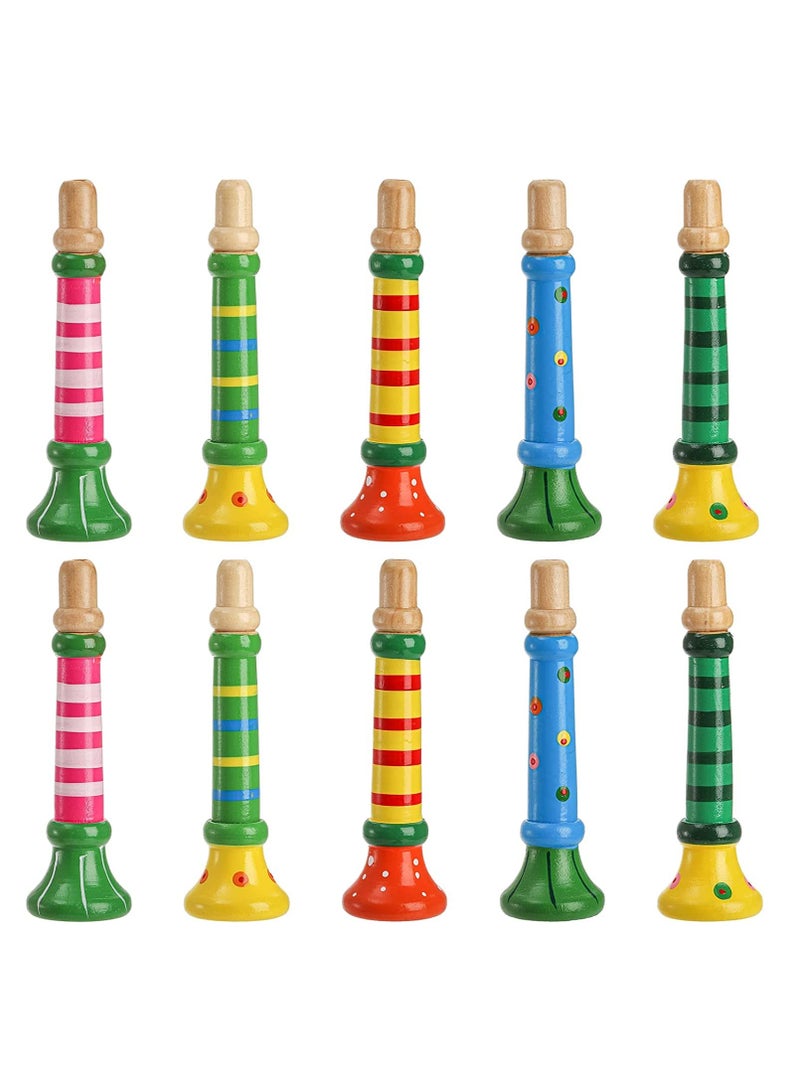 SYOSI SYOSI 10 Pieces Small Wooden Trumpet, Colorful Piccolo Flute for Kids Musical Instruments for Children, Early Education Develop for 3+ Year Age, Boys Girls, School (Random Colors)  - Image 1