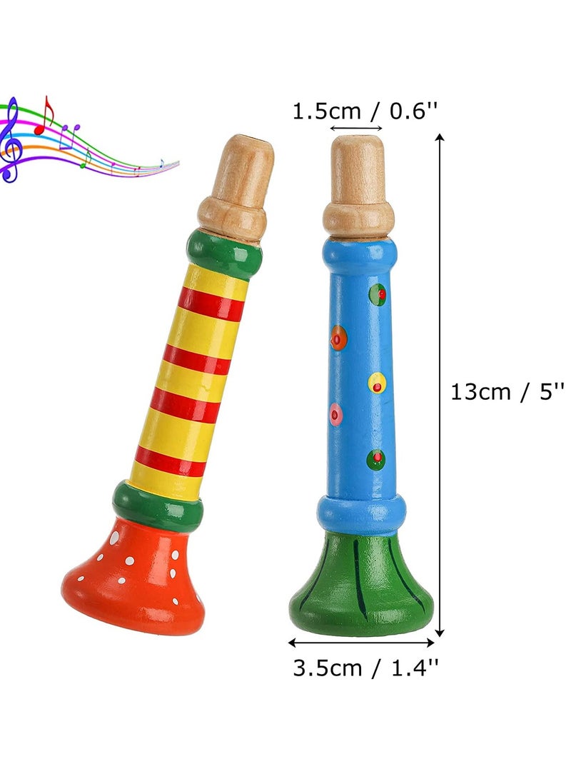 SYOSI SYOSI 10 Pieces Small Wooden Trumpet, Colorful Piccolo Flute for Kids Musical Instruments for Children, Early Education Develop for 3+ Year Age, Boys Girls, School (Random Colors)  - Image 2