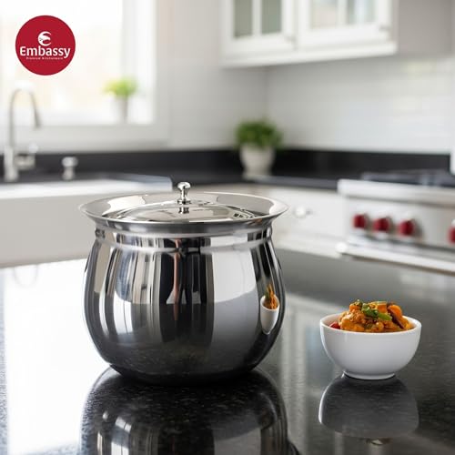 Embassy Stainless Steel French Madrasi Handi with Lid | 500 ml | Size 1 | Induction Friendly | Biryani Pot | Handi for Cooking Biryani, Curries, Sambar, Stews - Image 5