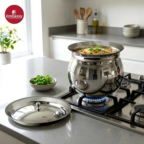 Embassy Stainless Steel French Madrasi Handi with Lid | 500 ml | Size 1 | Induction Friendly | Biryani Pot | Handi for Cooking Biryani, Curries, Sambar, Stews - Image 2
