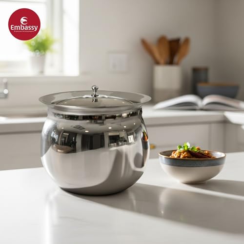 Embassy Stainless Steel French Madrasi Handi with Lid | 500 ml | Size 1 | Induction Friendly | Biryani Pot | Handi for Cooking Biryani, Curries, Sambar, Stews - Image 3