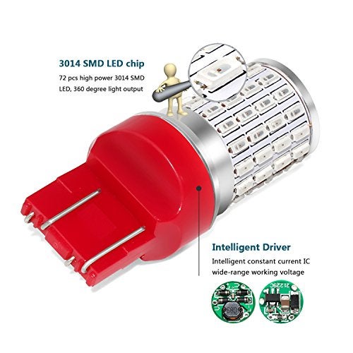 PHINLION 7443 LED Red Bulbs, Super Bright T20 7440 7444 W21W LED Brake Tail Light Bulb Replacement for Stop Brake Rear Turn Signal Lights, Pack of 2 - Image 2