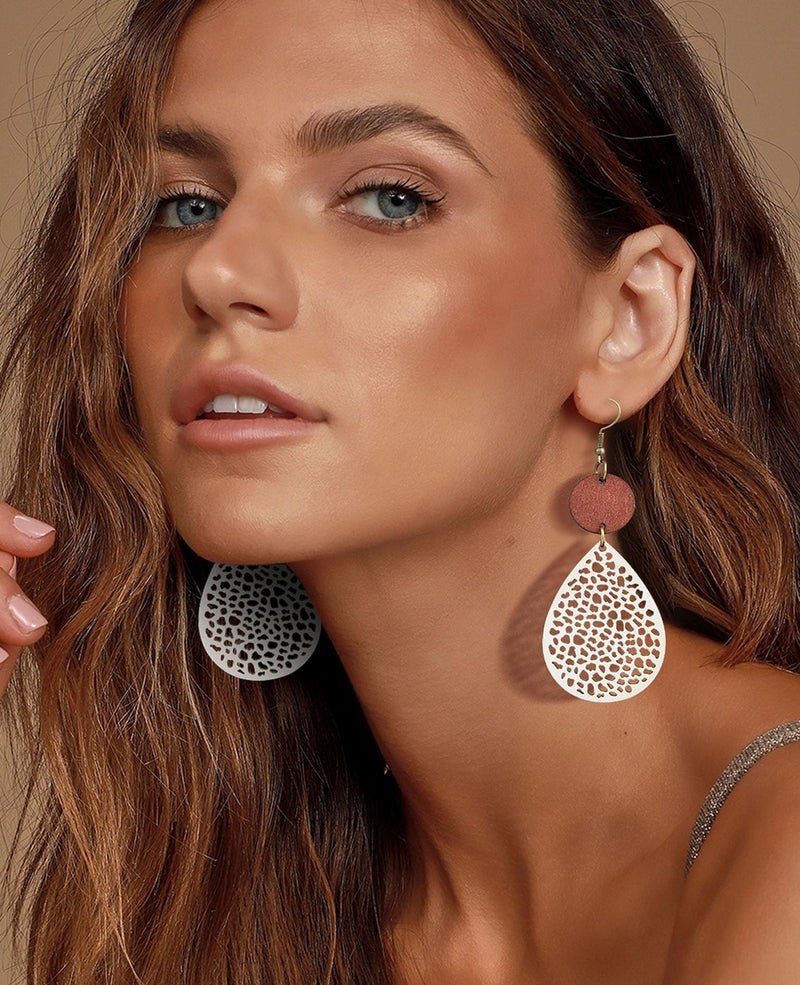 FIFATA 9 Pairs Boho Earrings for Women Vintage Jewelry Set Teardrop Sunflower Dangle Earrings with Leather Wrap Bracelets Christmas Gifts (Style C) - Image 4