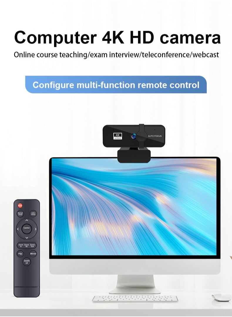 Generic - Webcam 4K, Zoomable Webcam with Microphone and Remote, Equipped with Sony Sensor, 9X Digital Zoom, Noise-Canceling Mics, Auto-Focus Computer Camera for PC/Mac/Laptop/Zoom/Teams/OBS/Google - Image 1