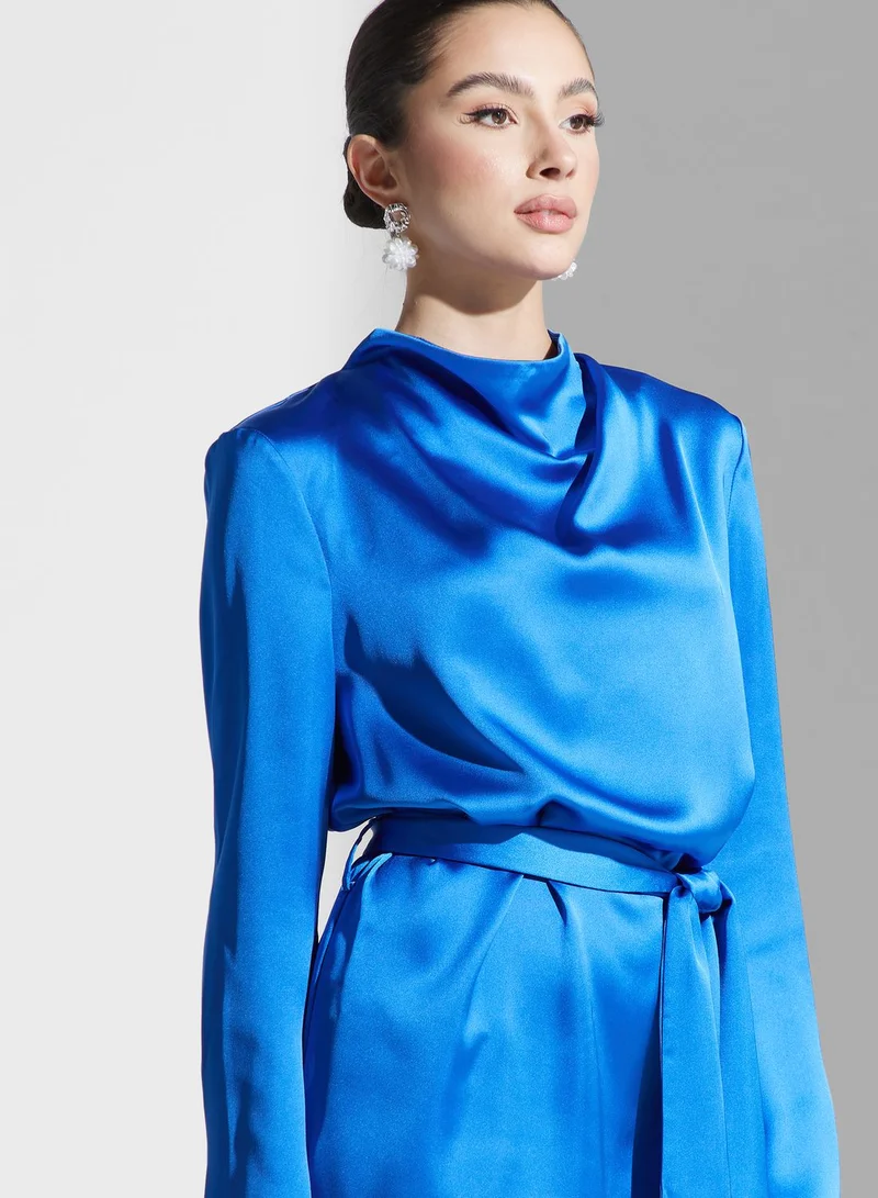PRETTY LAVISH Belted Satin Mini Dress