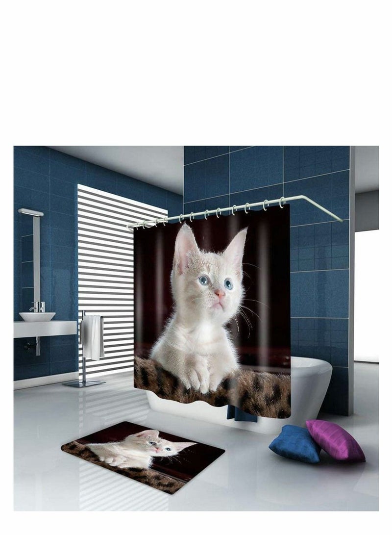 SYOSI Cute 3D Cat Design Print Bathroom Shower Curtain Polyester Waterproof Shower Curtains Hooks 150x180CM Curtains - Image 3
