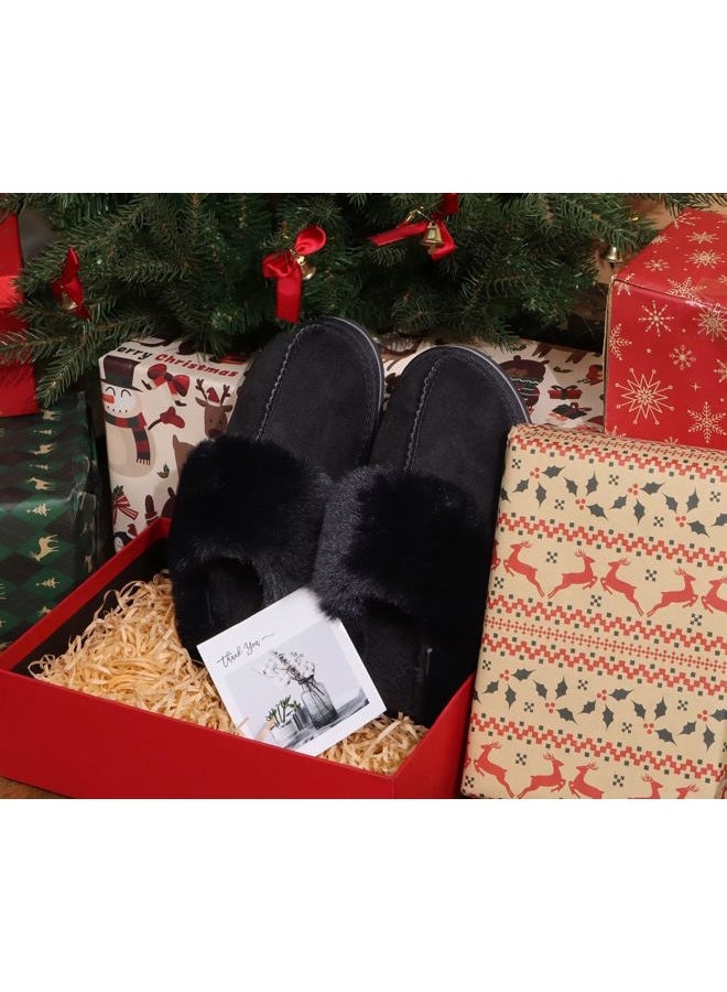 KuaiLu Womens Cozy Memory Foam Slippers Ladies Fuzzy Faux Fur Lined Warm Arch Support House Shoes Slip on Comfy Winter Scuff Indoor Outdoor Rubber Hard Sole, Dark Black, 9 - Image 3