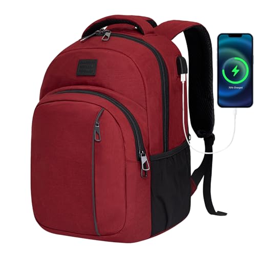 LARIPOP Carry On Backpack for Airplane 156 Inch Laptop Backpack with USB Charging Port Water Resistant Business Travel Backpack Lightweight College School Bookbag Anti Theft for Men Women Red - Image 1