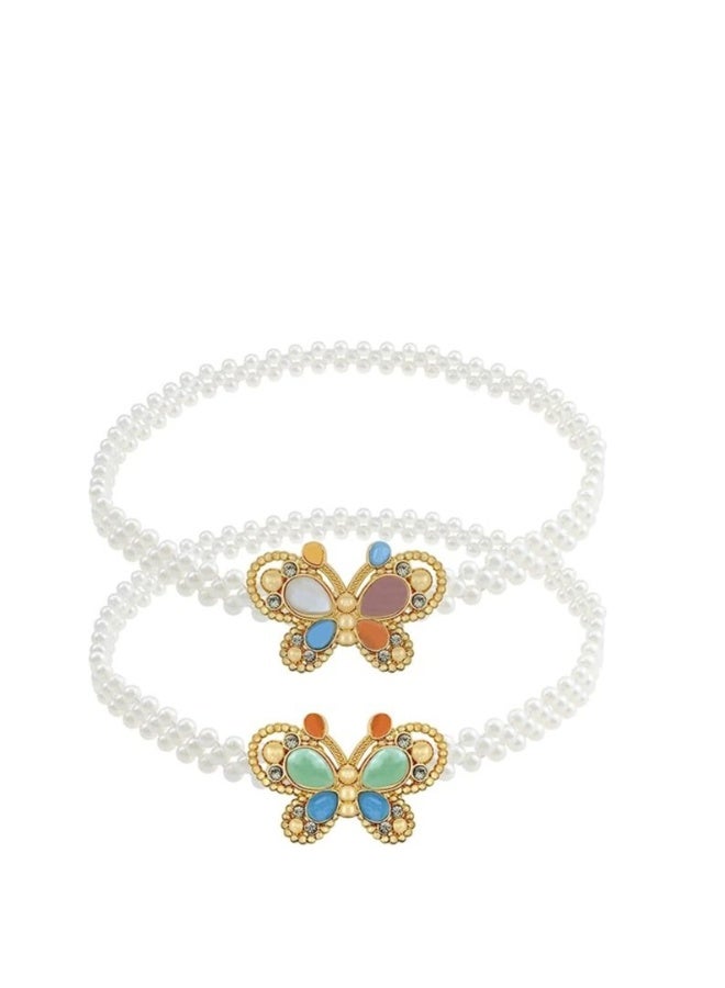 Pearl Rhinestone Waist Belt for Women - Stylish Metal Buckle Skinny Waistband - Girls  Dresses Accessory - 2cm Wide Waistband Random Color 2PCS - Image 5