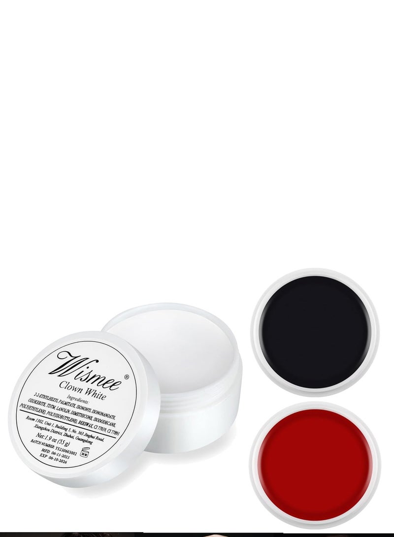 Wismee Clown Makeup Black White Red Cream Face Body Paint Clown Joker Zombie Vampire Skeleton Halloween Costume Fantasy Makeup Fancy Dress Up Cosmetics Set Oil Painting Art (White Red Black) - Image 1