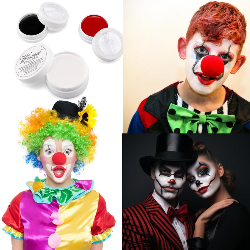 Wismee Clown Makeup Black White Red Cream Face Body Paint Clown Joker Zombie Vampire Skeleton Halloween Costume Fantasy Makeup Fancy Dress Up Cosmetics Set Oil Painting Art (White Red Black) - Image 3