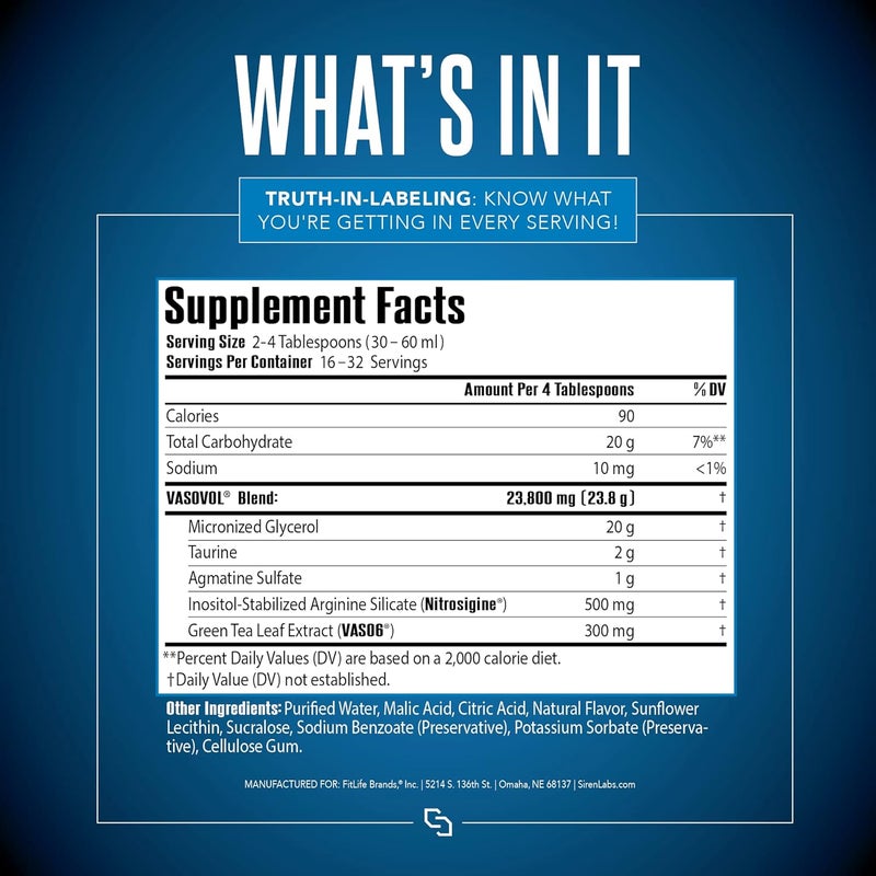 SIRENLABS Siren Labs VasoVOL Liquid Muscle Pump Volumizer with Agmatine Sulfate  Pre Workout for Men to take Your Workouts to The Next Level with Vascularity and Performance Mixed Berry - Image 2