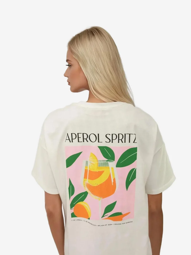 Hiccup Multicolor %100 Cotton Oversized Printed Crew Neck Cotton T-Shirt for Women | Best Price UAE