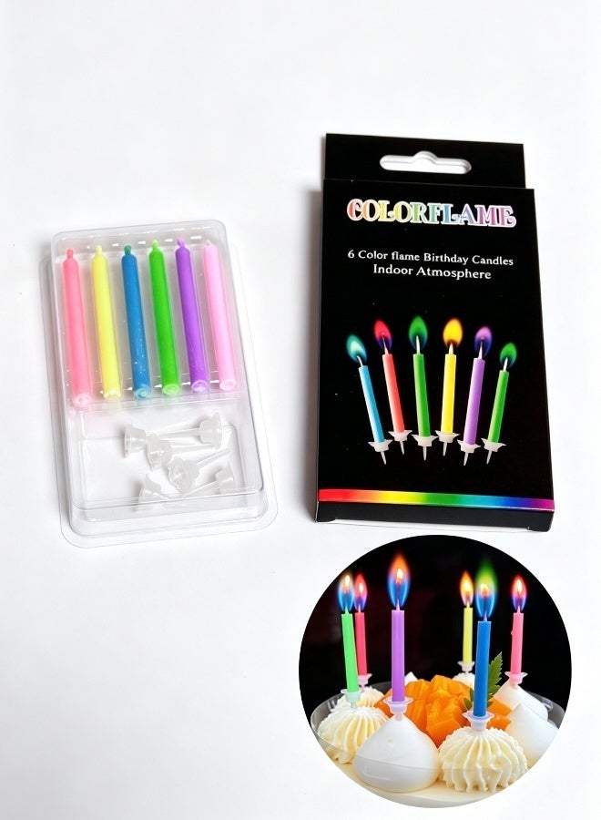 6 PCS Colorful Flame Happy Birthday Cake Candles with Holders Magical Multi-Color Flame Candles for Birthday Party Cupcake Decorations - Image 1