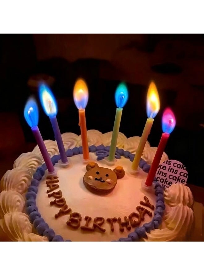 6 PCS Colorful Flame Happy Birthday Cake Candles with Holders Magical Multi-Color Flame Candles for Birthday Party Cupcake Decorations - Image 5