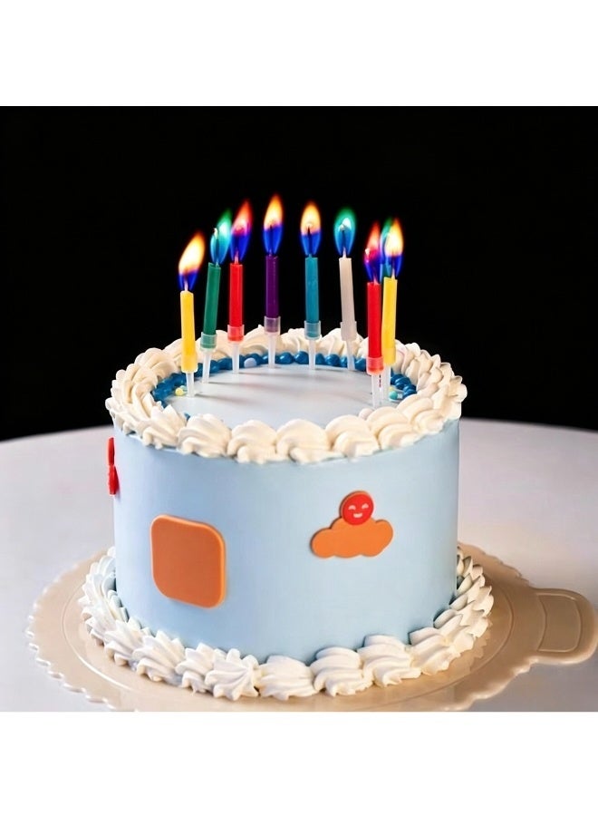 6 PCS Colorful Flame Happy Birthday Cake Candles with Holders Magical Multi-Color Flame Candles for Birthday Party Cupcake Decorations - Image 2