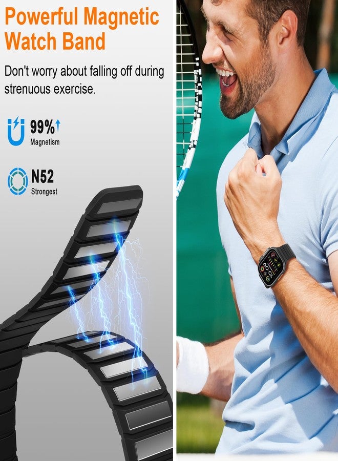 Tasikar Magnetic Bands Compatible with Apple Watch 49mm 46mm 45mm 44mm 42mm Soft Silicone Replacement Loop Wristband for iWatch Ultra 3 2 1 SE Series 11 10 9 8 7 6 5 4 3, Black - Image 4