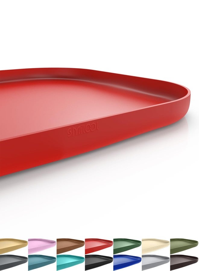 SMILOOL Silicone Pet Feeding Mat with Raised Edge for Food and Water, Dog Bowl Mats, Cat Bowls Placemat with High Lip for Floor Waterproof, Rubber Tray for Cats and Dogs 19 x 12 x0.7 Red - Image 1