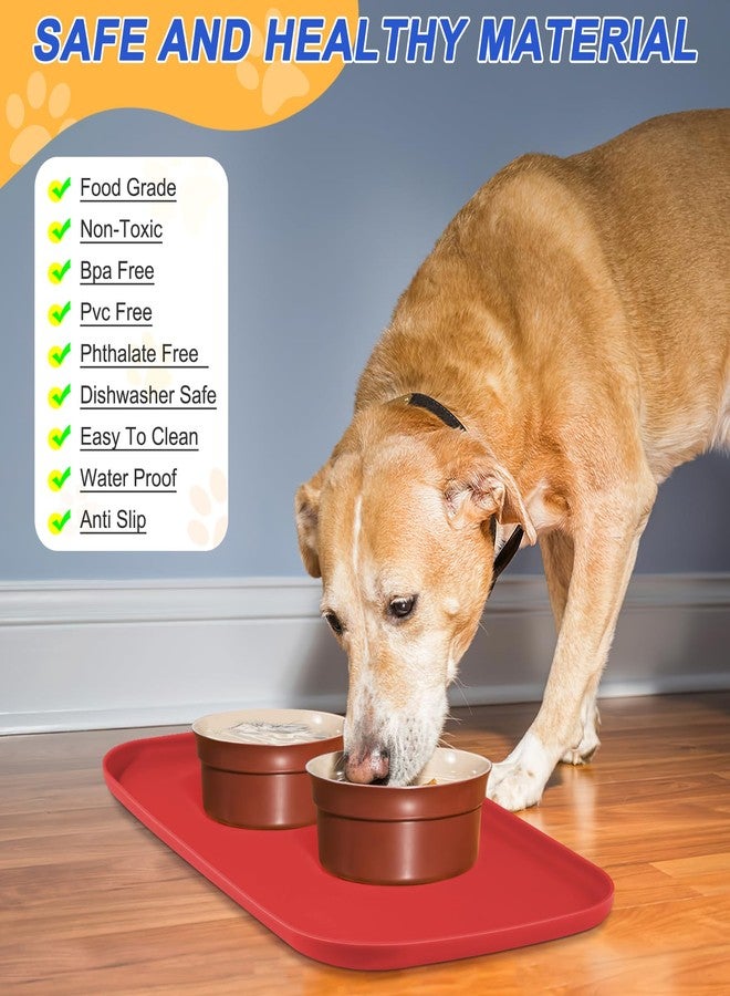 SMILOOL Silicone Pet Feeding Mat with Raised Edge for Food and Water, Dog Bowl Mats, Cat Bowls Placemat with High Lip for Floor Waterproof, Rubber Tray for Cats and Dogs 19 x 12 x0.7 Red - Image 3