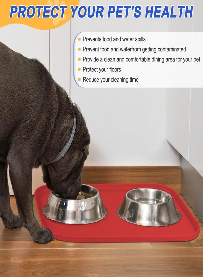 SMILOOL Silicone Pet Feeding Mat with Raised Edge for Food and Water, Dog Bowl Mats, Cat Bowls Placemat with High Lip for Floor Waterproof, Rubber Tray for Cats and Dogs 19 x 12 x0.7 Red - Image 5