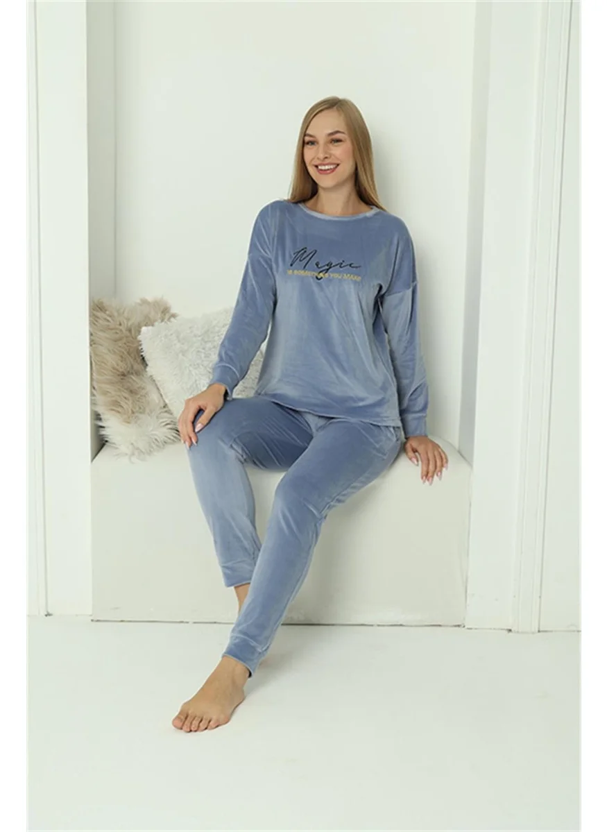 اكبينيز Women's Velvet Blue Pajama Set 20624