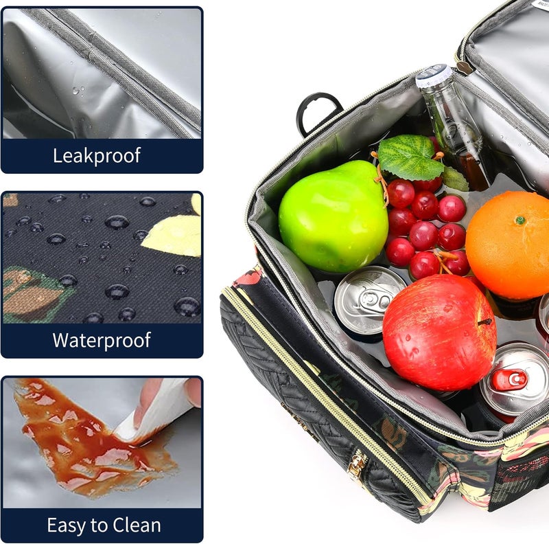 LOKASS Lunch Box for WomenMen16LInsulated Lunch Bag Expandable Doublelayer Leakproof Cooler Bag with Upgrade Adjustable Shoulder Strap Ideal for WorkTravelPicnicsFloral - Image 4