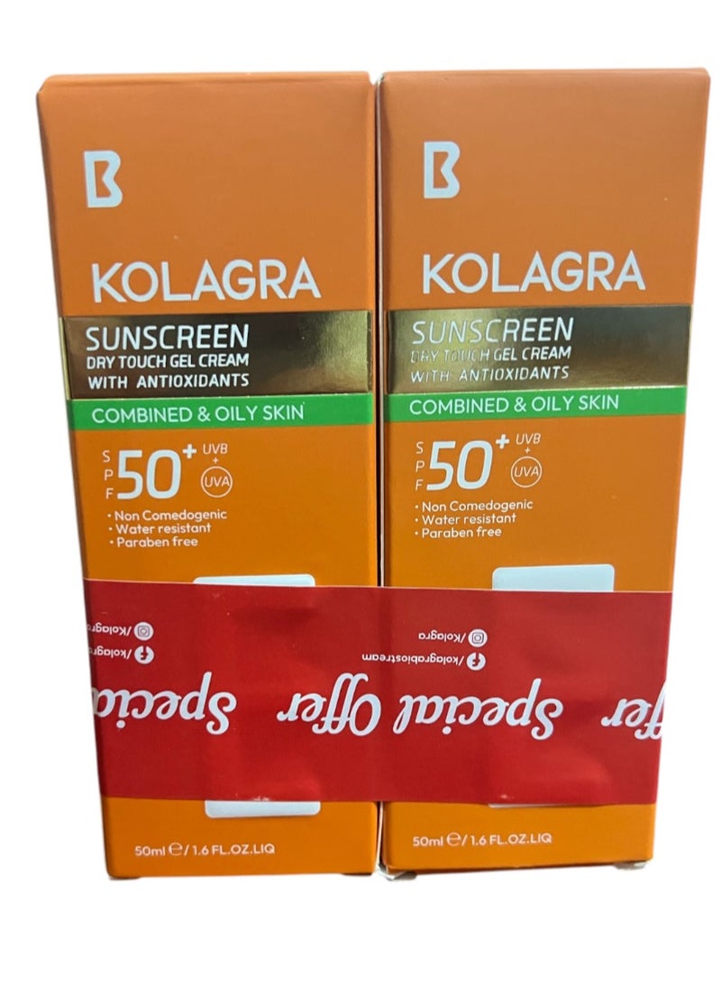 KOLAGRA - Kolagra Sunscreen Dry Touch Gel Cream Spf50+ (100ML 1+1 packaging May Vary ) - Image 1
