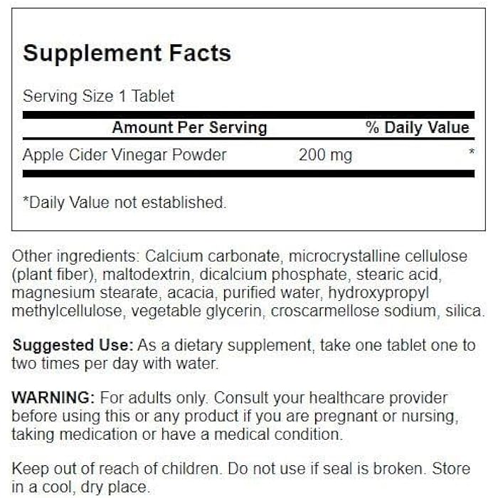 Swanson Double-Strength Apple Cider Vinegar 200 Milligrams 30 Tabs - Image 2