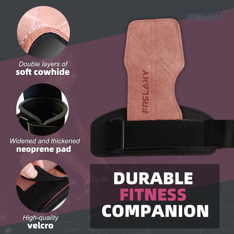 Frelaxy Lifting Wrist Straps Women and Men, Weight Lifting Grips with Cushion Wrist Loop, Double Layer Leather and Storage Pouch, Gym Workout Straps for Deadlift and Powerlifting (Pink/Black) - Image 4