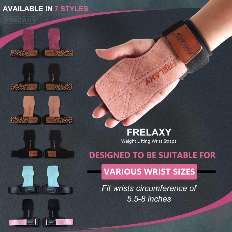 Frelaxy Lifting Wrist Straps Women and Men, Weight Lifting Grips with Cushion Wrist Loop, Double Layer Leather and Storage Pouch, Gym Workout Straps for Deadlift and Powerlifting (Pink/Black) - Image 2