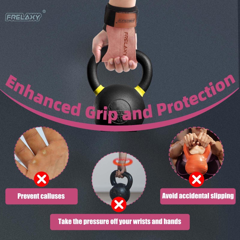 Frelaxy Lifting Wrist Straps Women and Men, Weight Lifting Grips with Cushion Wrist Loop, Double Layer Leather and Storage Pouch, Gym Workout Straps for Deadlift and Powerlifting (Pink/Black) - Image 3