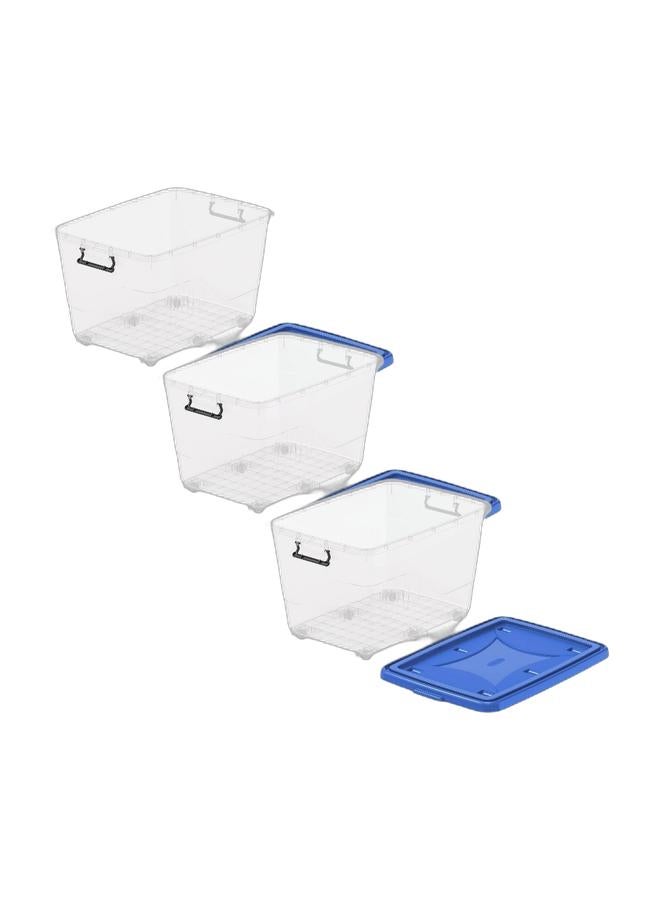 Cosmoplast 82L Clear Plastic Storage Box With Wheels & Lockable Lid (Pack Of 3) - Image 1