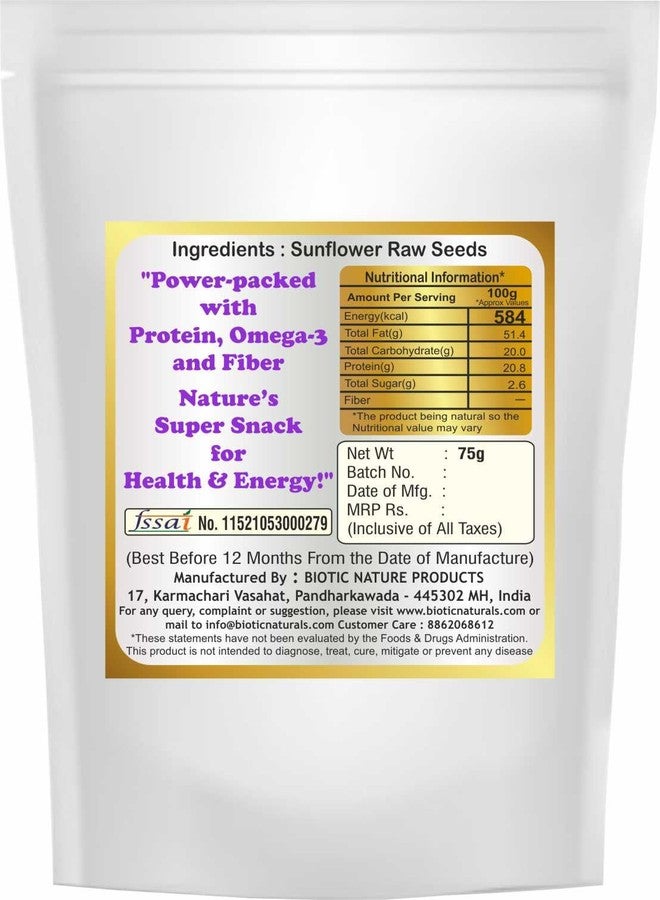Biotic Naturals Healthy Raw Sunflower Seeds, Chia Seeds, Flax Seeds, Pumpkin Seeds and Watermelon Seeds combo pack for Eating 375gm (75g each) - Image 2