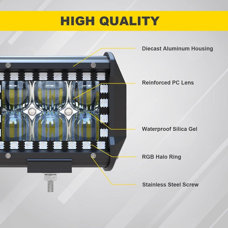 FEELON 4PCS 4" RGB LED Pods Flood Work Light Bar with Multi-Color Chasing Halo - Image 4