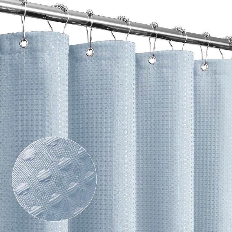 Gibelle Extra Long Shower Curtain 72 x 84  Tall Waffle Weave Textured Fabric Shower Curtain for Bathroom  Water Repellent  Machine Washable  Fog Blue - Image 1