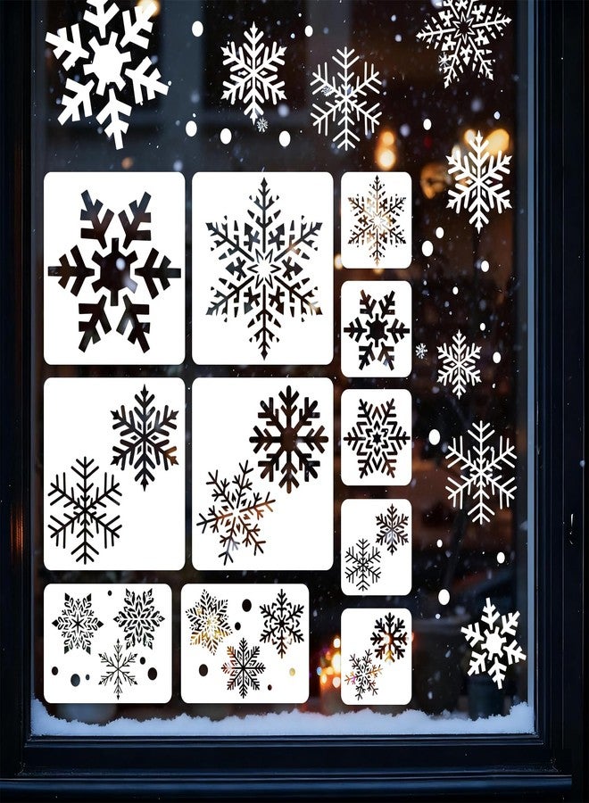 CODOHI 11 Pcs Large Snowflake Stencils for Windows, Reusable Christmas Stencils for Glass, Wood, Fabric, Wall, Card, Doormat, DIY Holiday Painting Templates - Image 1