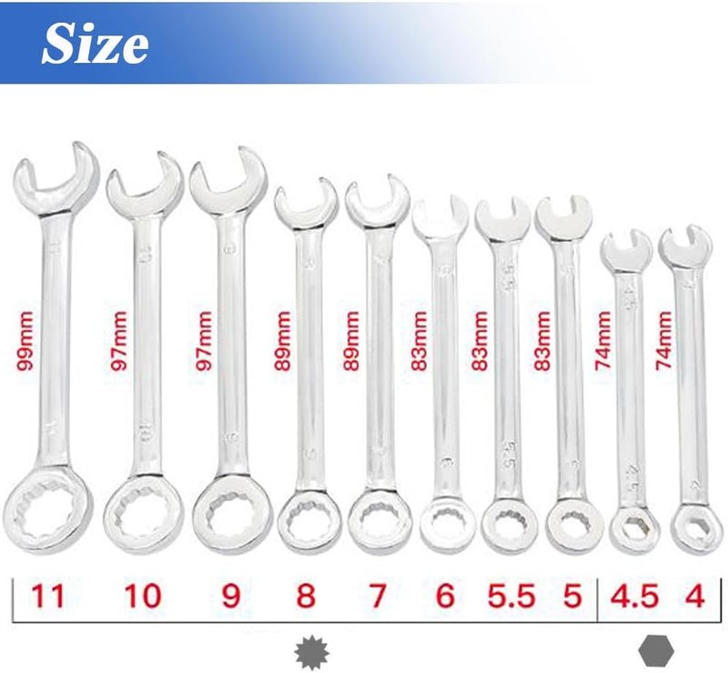 Eyech 10pcs Ratcheting Wrench Set Metric Mini Double Open End Wrench Set with Dualpurpose Spanner Tool Gear Ring Ratcheting Wrench Set Car hand Wrench Tool 4mm11mm EYEUSGY0645  - Image 2
