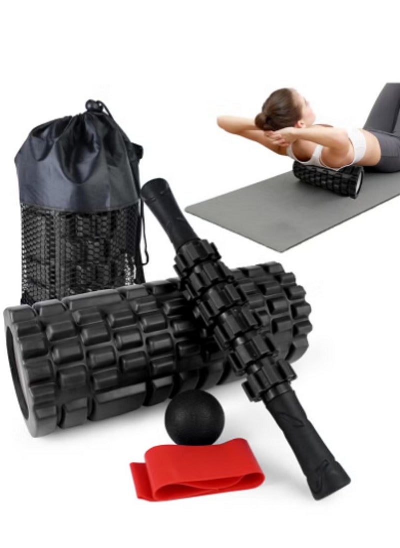 Generic Foam Roller Set, 5 in 1 Trigger Point Foam Roller for Deep Tissue Muscle Massage, High Density Fitness Exercise Foam Roller, Massage Roller, Massage Ball, Resistance Band for Pilates Yoga  - Image 1