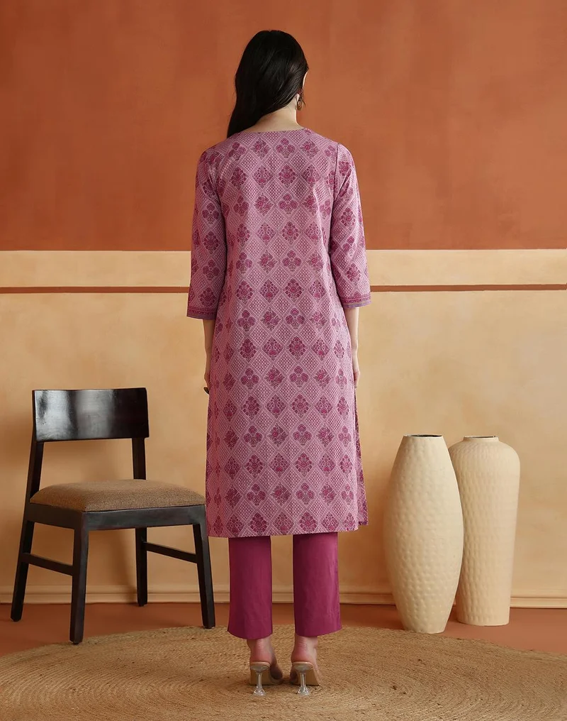 Fabindia  Avni Purple Cotton Printed Abstract Kurta & Pant Set for Women | Best Price UAE